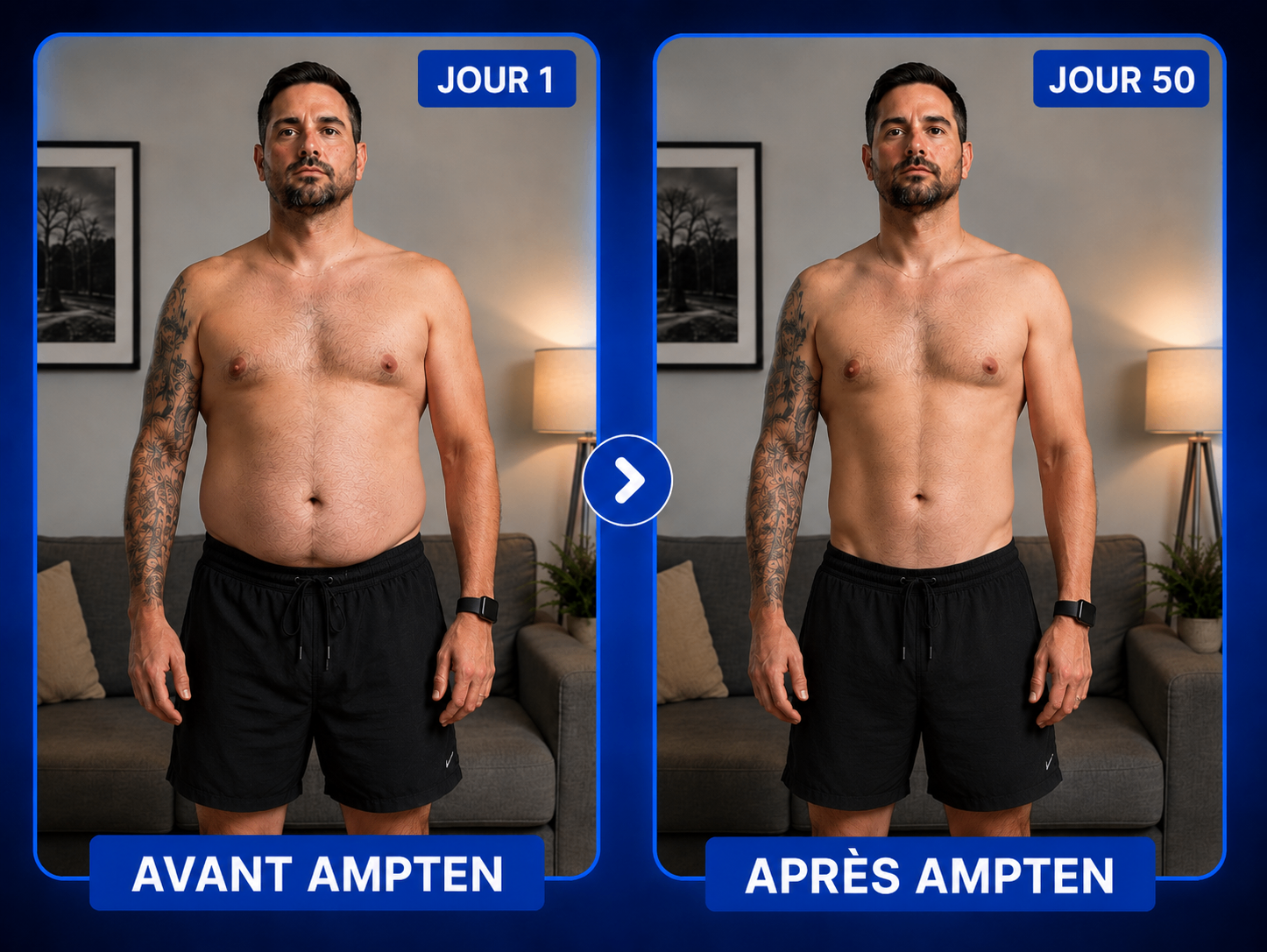 Avant / Après AMPTEN™ — Jour 1 vs Jour 50